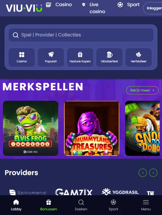 Mobiele Viu Viu-interface in een smartphoneviewport