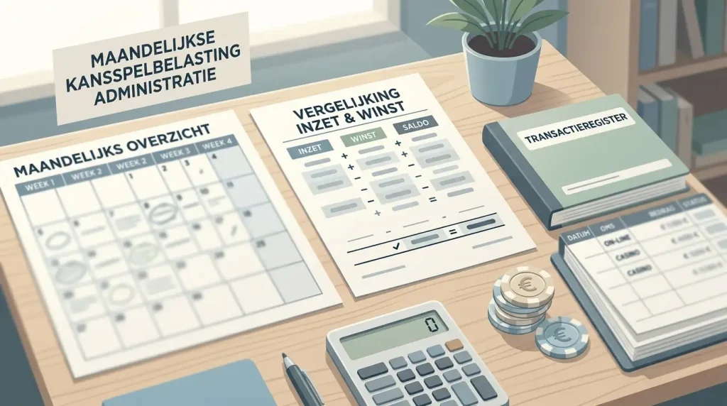 Nederlandse fiscale illustratie met eurobedragen, maandkalender en rekenstappen zonder officieel formulier na te bootsen