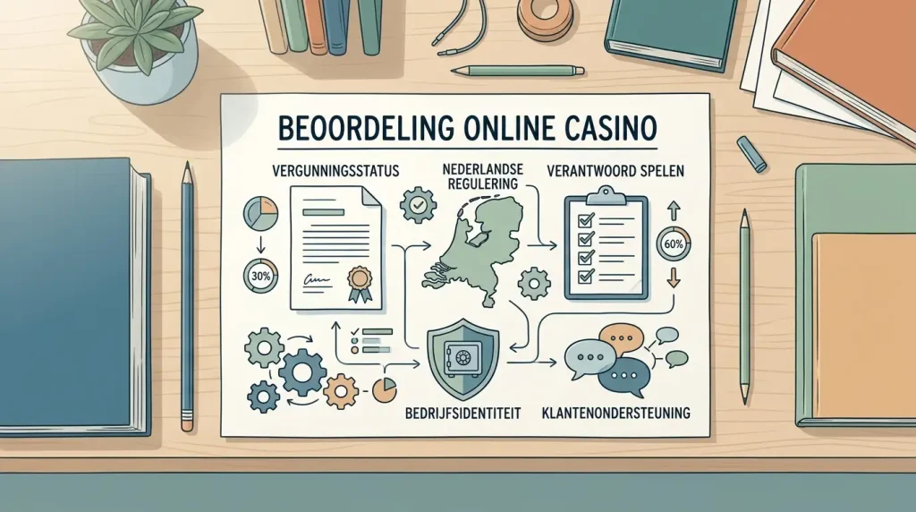 Neutrale illustratie van vergunning, Nederlandse kaart, checklist en verantwoord spelen zonder merklogo